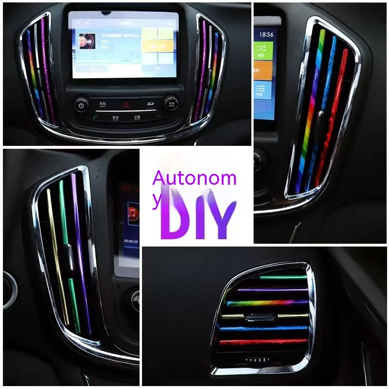 10 Pcs 20cm Car Air Conditioner Vent Outlet Trim Strip U Shape Chrome PVC Colorful Shiny Car Trim Strip for Car Decoration