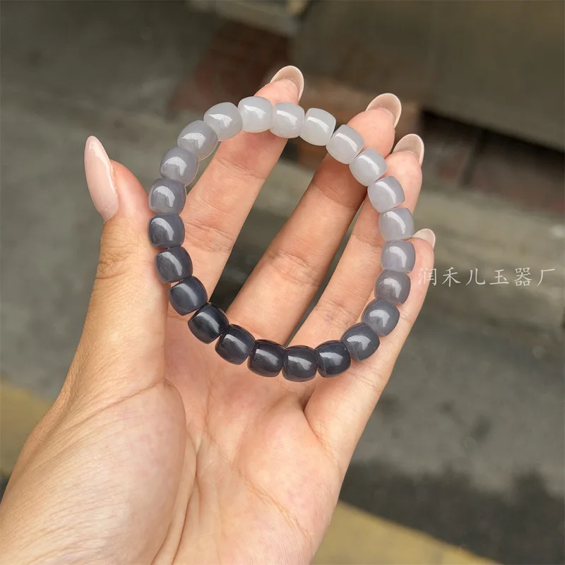 -Bottom Hetian Jade Bracelet 8X9Mm Smoky Purple Gradient Violet Old-Style Beads