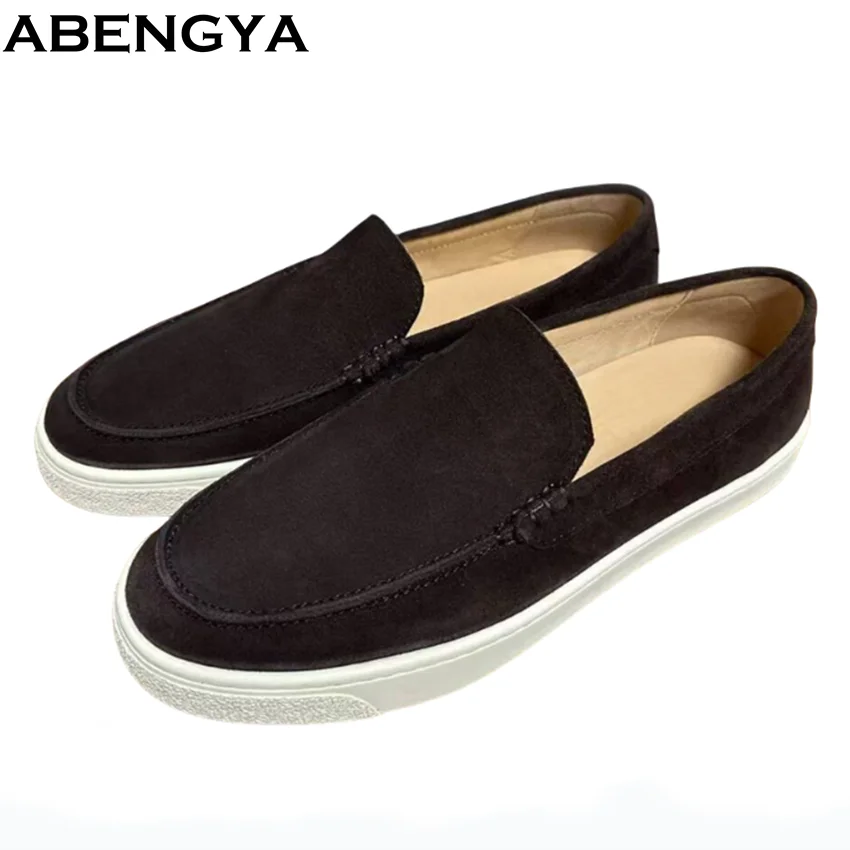 

2025 ABENGYA Suede Leather Flat Shoes Men Slip On Loafers Trainers Sneakers Male Spring Platform Casual Buiness Shoes For Man