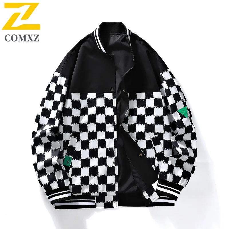 

COMXZ 2025 Men's Baseball Jacket Spring Autumn Hong Kong Style Trendy Loose Fit Versatile Casual Flight Coat