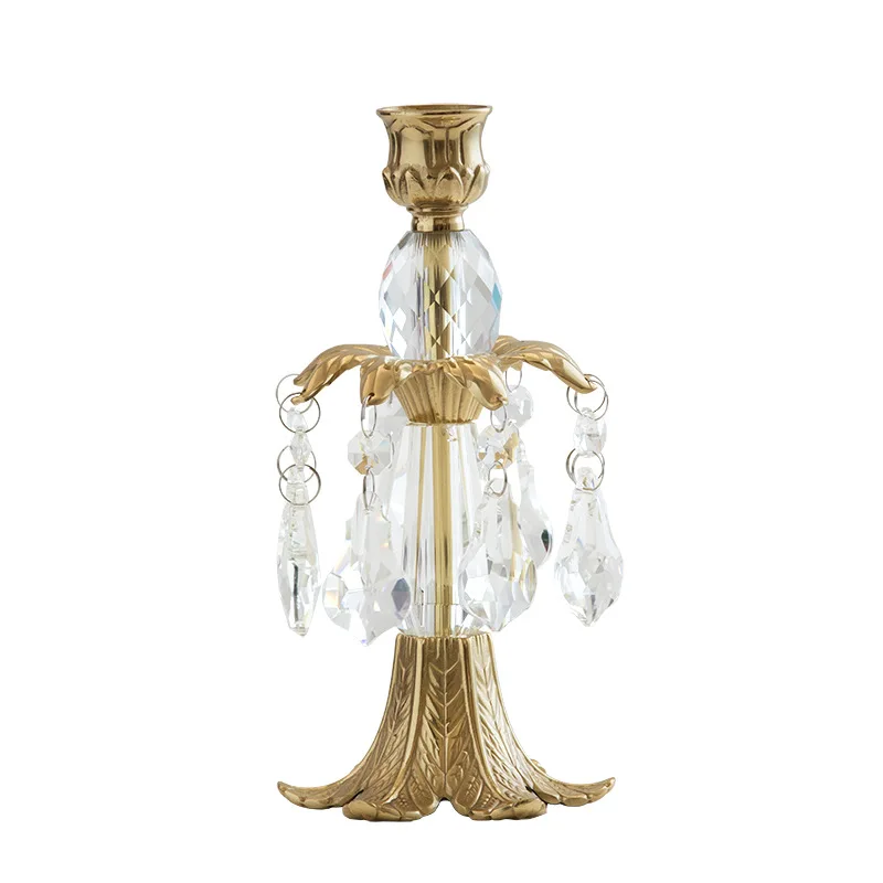 

Nordic retro candle holder dining table ornament brass glass crystal pendant candle holder decorative atmosphere candlelight