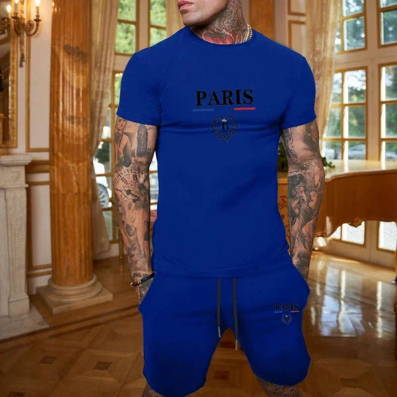 New summer short-sleeved fitness T-shirt + Shorts 2-piece fashion daily designer wear men's casual jogging tracksuit