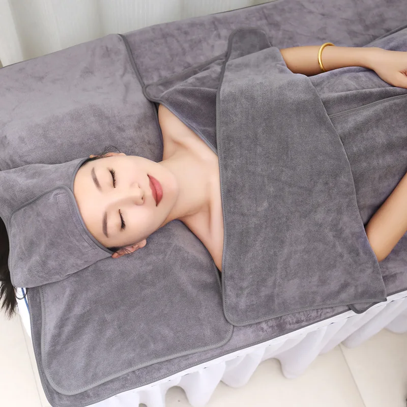Juego de 3 uds de toalla de microfibra súper suave para salón de belleza, turbante + toalla para el pecho + funda de almohada, juego de toallas para el cabello para baño y cama de salón de SPA de masaje
