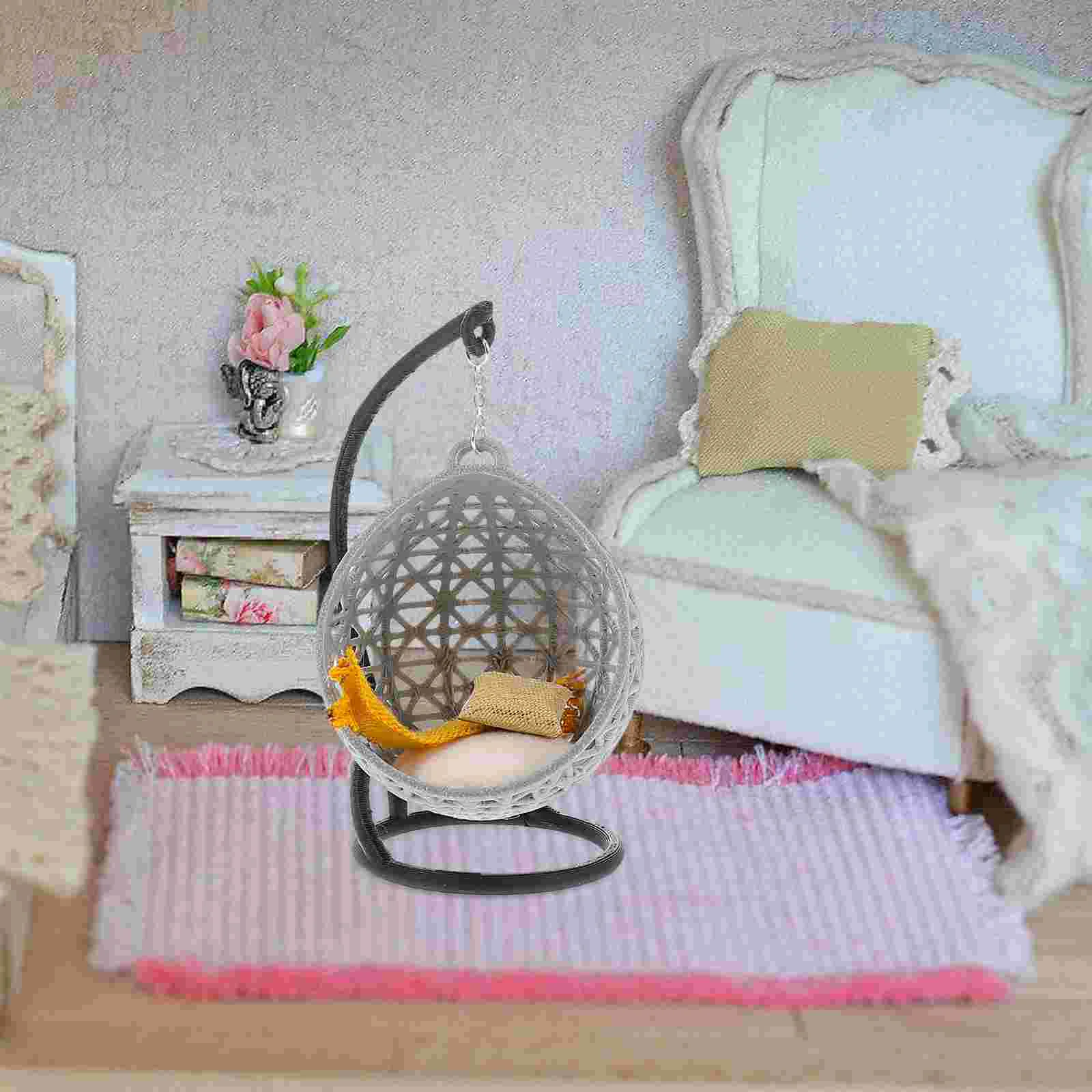 Casa de rede em miniatura DIY Prop Cadeira de balanço adornar artesanato decoração brinquedos de casa de bonecas