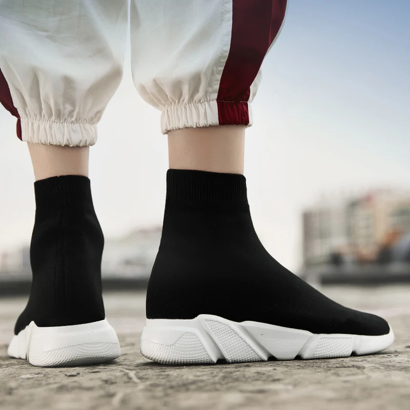 Hot Black High Top Women Socks Shoes Sneakers Breathable Couples Casual Sports Shoes Comfy Platform Sock Sneakers Men Size 35-47