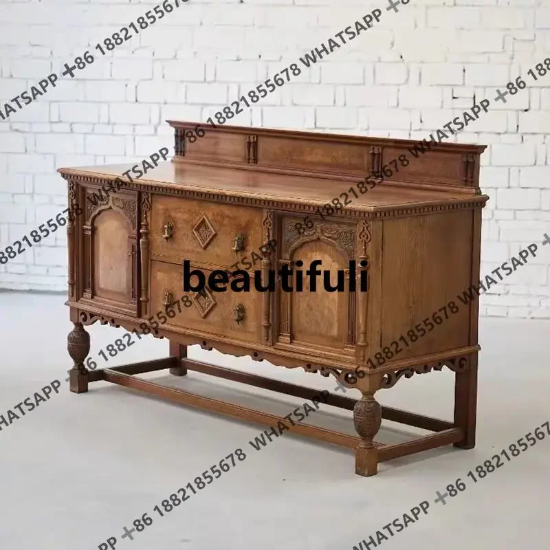 

American retro solid wood dining side cabinet modern simple ash wood wall decoration carved storage H