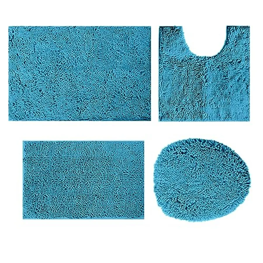 

Bathroom Rugs Sets 4 Pcs Chenille Bath Mat Sets with Toilet Lid CoverWater Absorption Bathroom Rug Set with PVC Non-Slip Backin