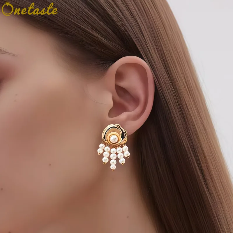 925 Sterling Silver Gold Plated Pearl Beads Strand Tassels Charm Drop Dangle Earrings For Women Dainty Trendy Earring Party Gift