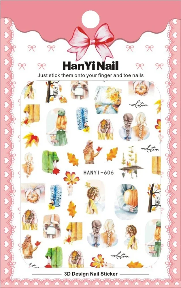 Pegatinas 3D para decoración de uñas, calcomanías deslizantes con diseño de mariposa y flores de hoja de arce coloridas, puntas de decoración para manicura DIY