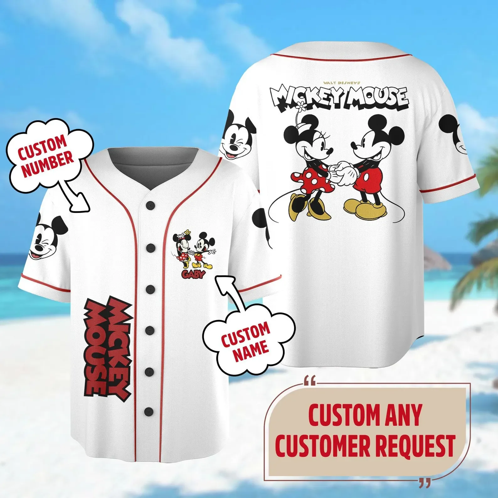 

Бейсбольная майка с Микки и Минни Маус на заказ, баскетбольная майка для пары с мышкой, футболка для путешествий с героями мультфильмов, бейсбольной команды