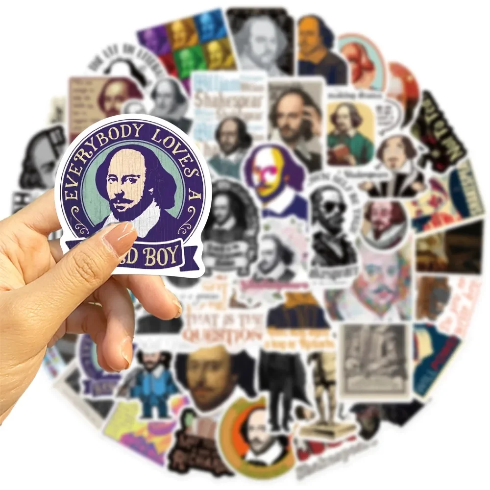 50Pcs Vintage Art Style William Shakespeare Stickers for Snowboard Laptop Luggage Car Fridge DIY Material Vinyl Sticker