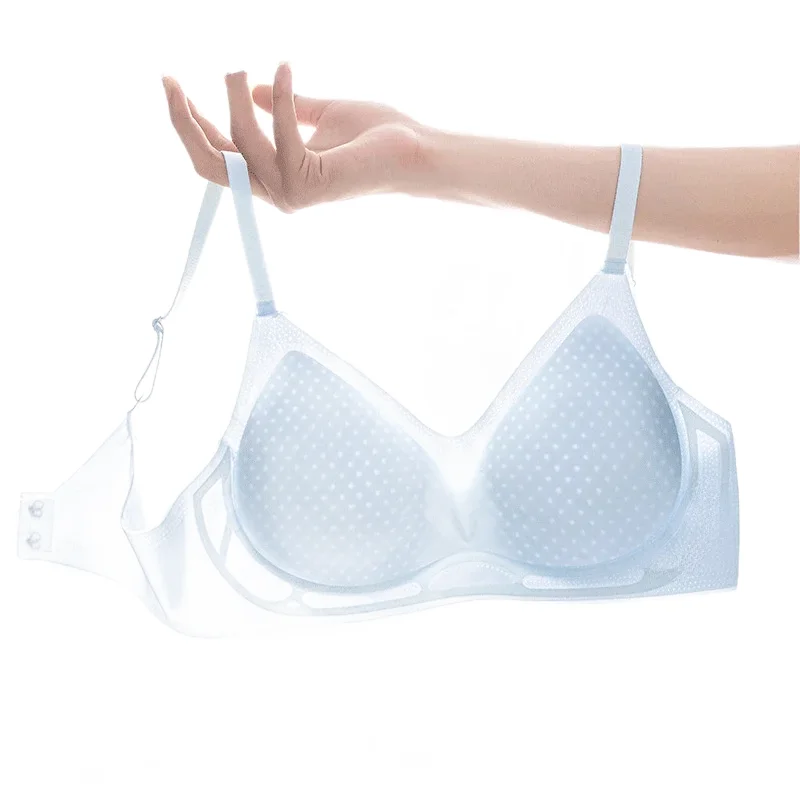 KUCLUT  Ice-Skin Bra Women's Jelly Gel Soft Support Breathable Cool Feeling Hole Cup Seamless Comfortable No-Ring Bra