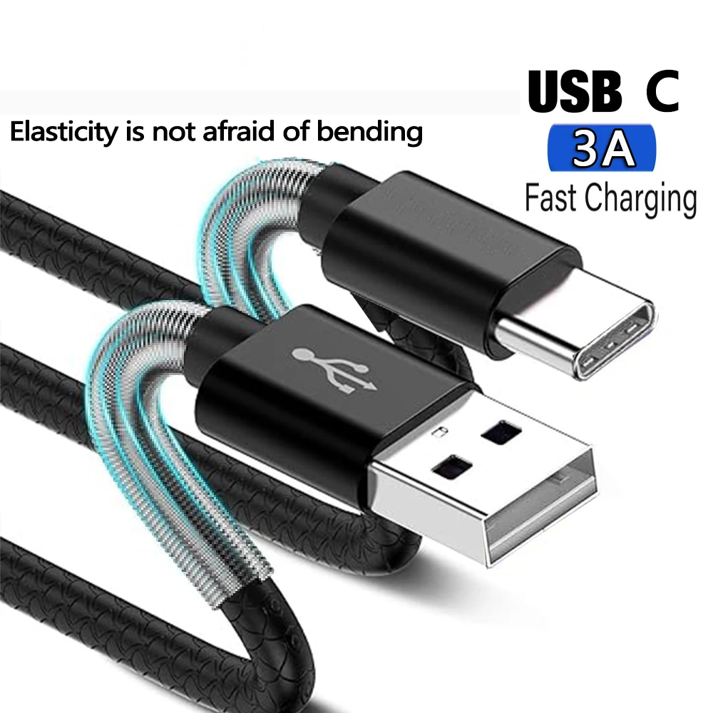 USB A to Type C Cable Date Sync 3A Fast Charging TPE Elasticity Charger Cable For Samsung Huawei Android Typec Mobile Phone 1M