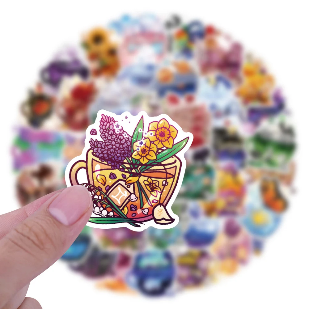10/30/50pcs Cute Cartoon Flower Cup Drink Aesthetic Stickers INS Style Decals DIY Motorcycle Helmet Notebook Waterproof Sticker