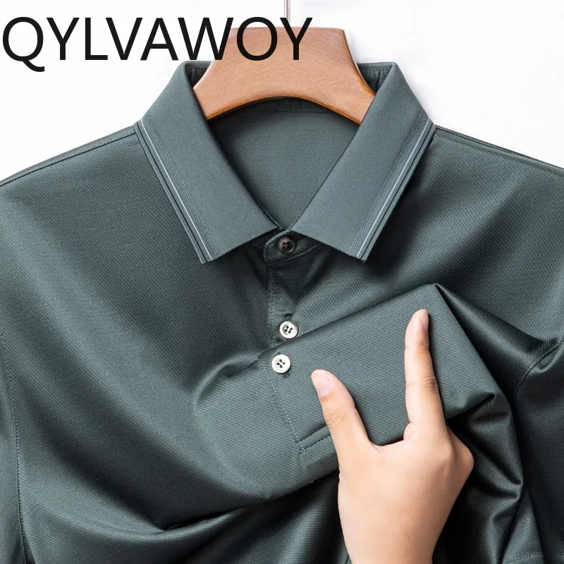 QYLVAWOY 96.8% Mulberry Silk Polo Men's Shirts Short Sleeve T Shirt for Man New Summer Tops Polo Shirt Man Casual Ropa Hombre