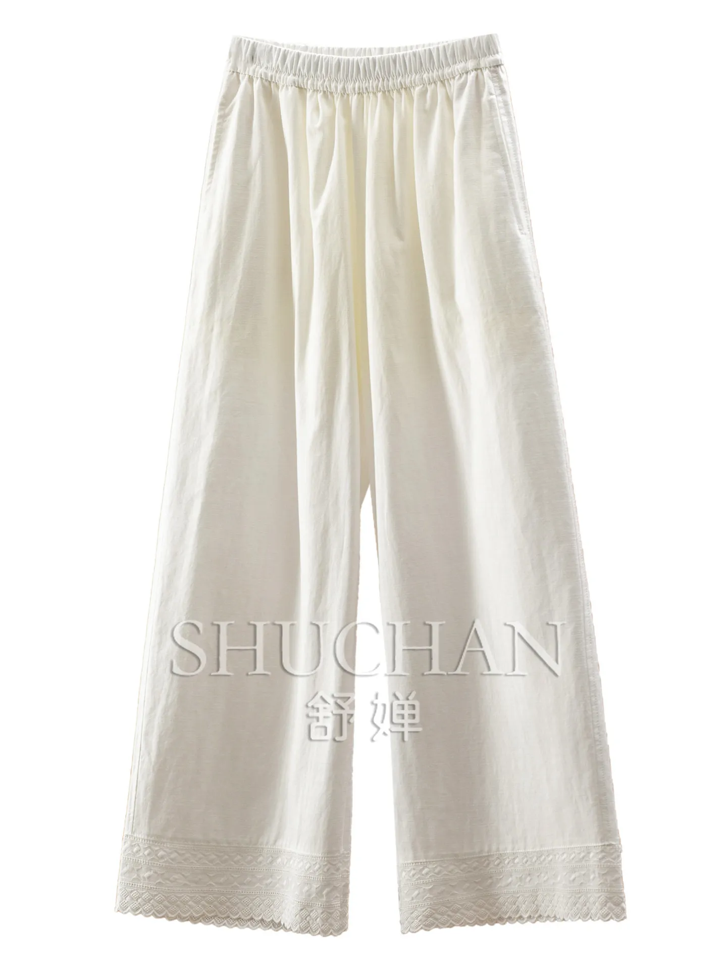 Trousers Lyocell Cotton High Waist Embroidery Straight Wide Leg Pants Women 74L5 Pantalones De Mujer