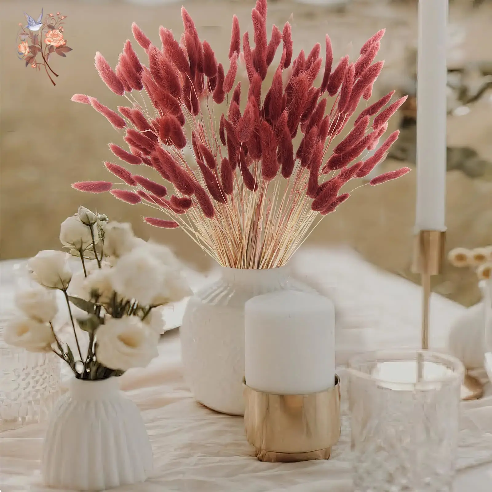 

120pcs Dried Bunny Tails Flowers Lagurus Ovatus Natural Floral Arrangement Boho Decor Home Wedding DIY Farmhouse Table Christmas