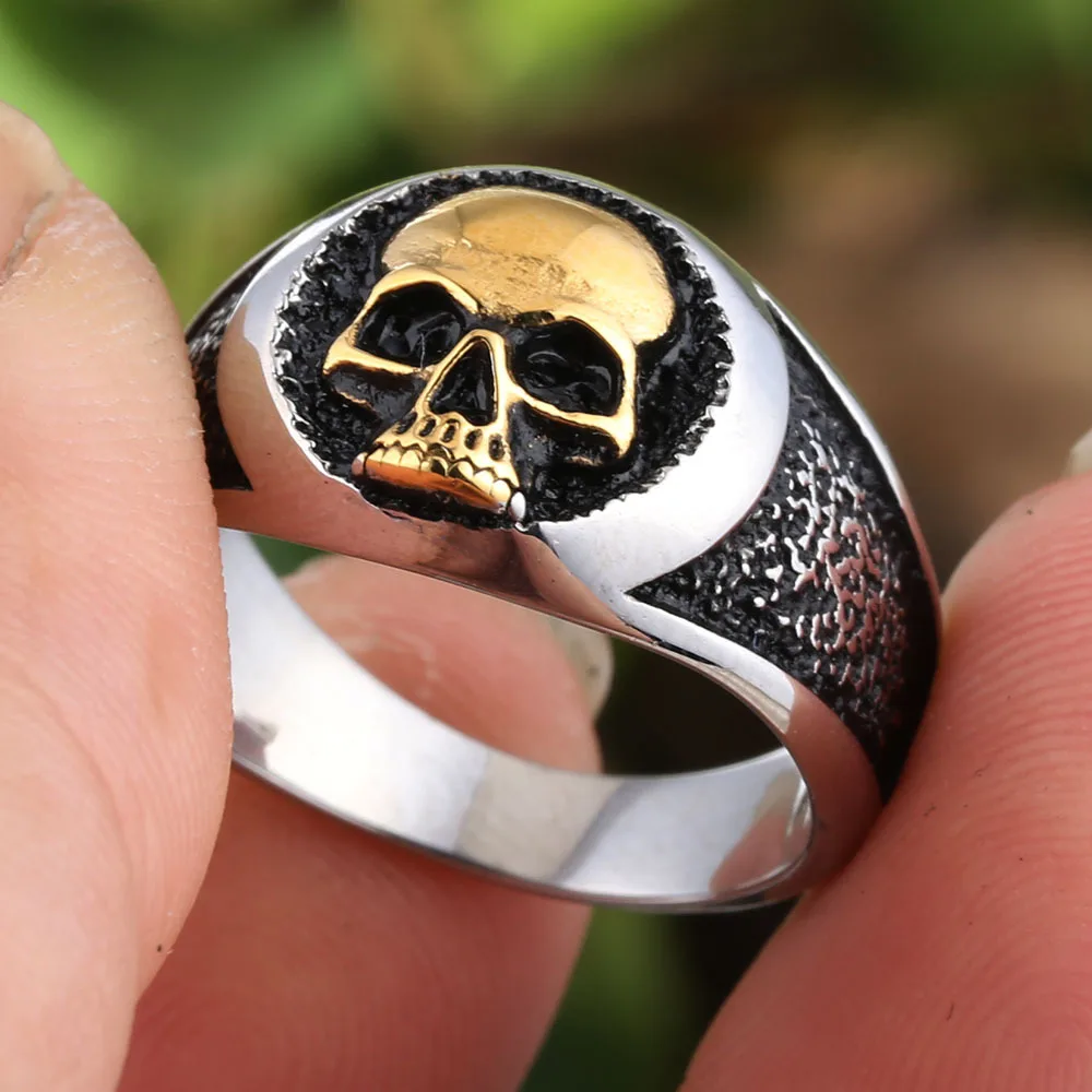 Gothic Skull Rings for Men Women Jewelry Punk Rock Simple Gold Color Skull Stainless Steel Ring Fashion Accessories Wholesale