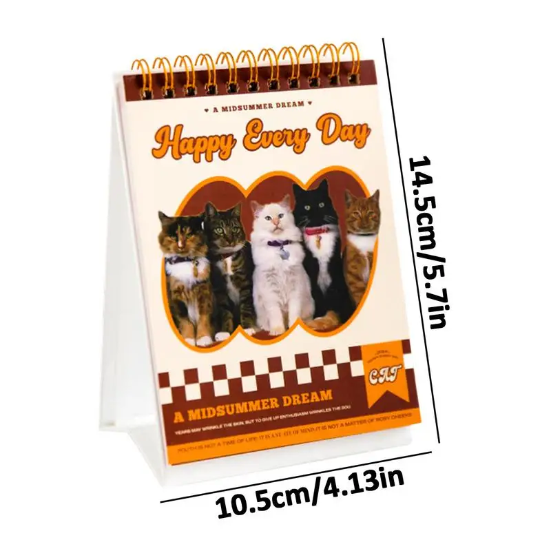 Stand Up Desk Calendário com Cat Stickers, Mini Calendário Desktop, 2024, Único