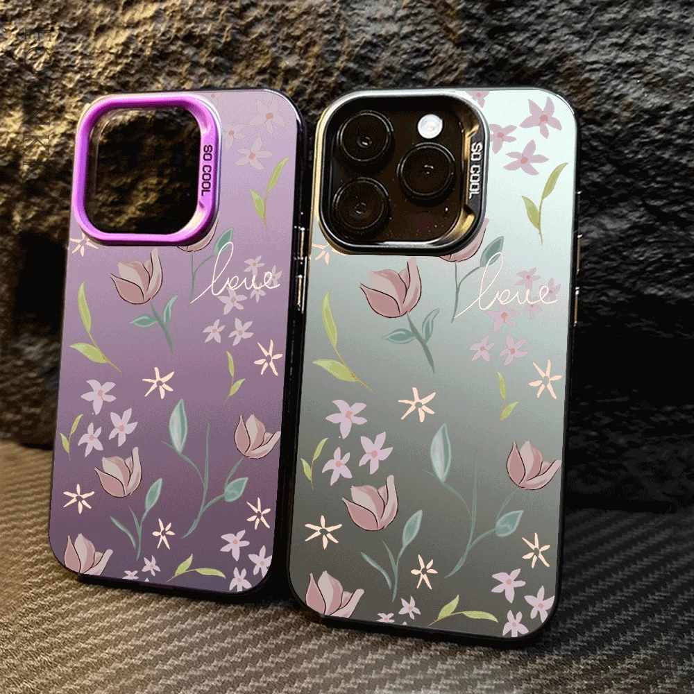 Simple Flower Electroplate Silver IMD Case for iPhone 16 15 14 13 12 11 Pro Max XS 7 8 Plus -Shockproof, Slim Fit Trendy Cover