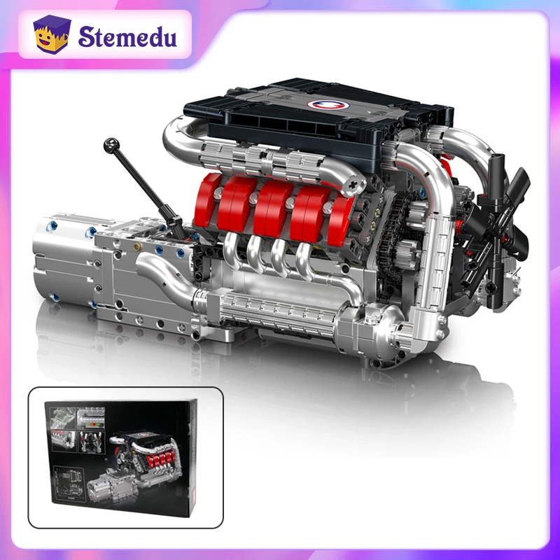 

Mould King 10203 MB Merc V8 Engine with Gearbox Motorized Simulation Model Electrically Drive Building Blocks Technical Car Part