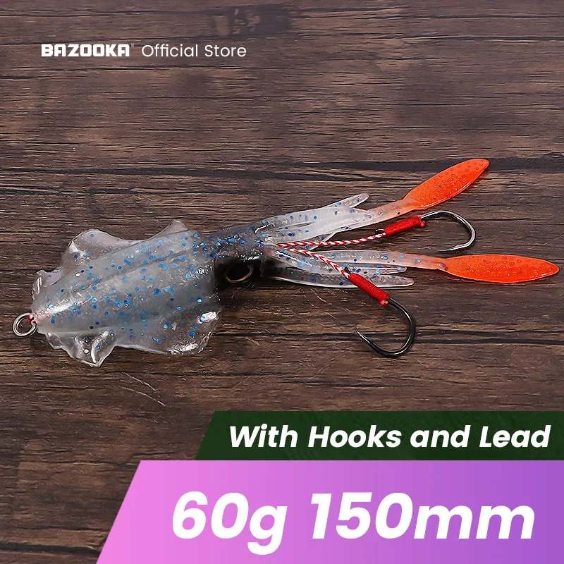 Bazooka Luminous Squid Lure Skirts Octopus Trolling Fishing Bait Bionic Sinking Jigging Jighead With Lead Hook Rig Winter Tackle