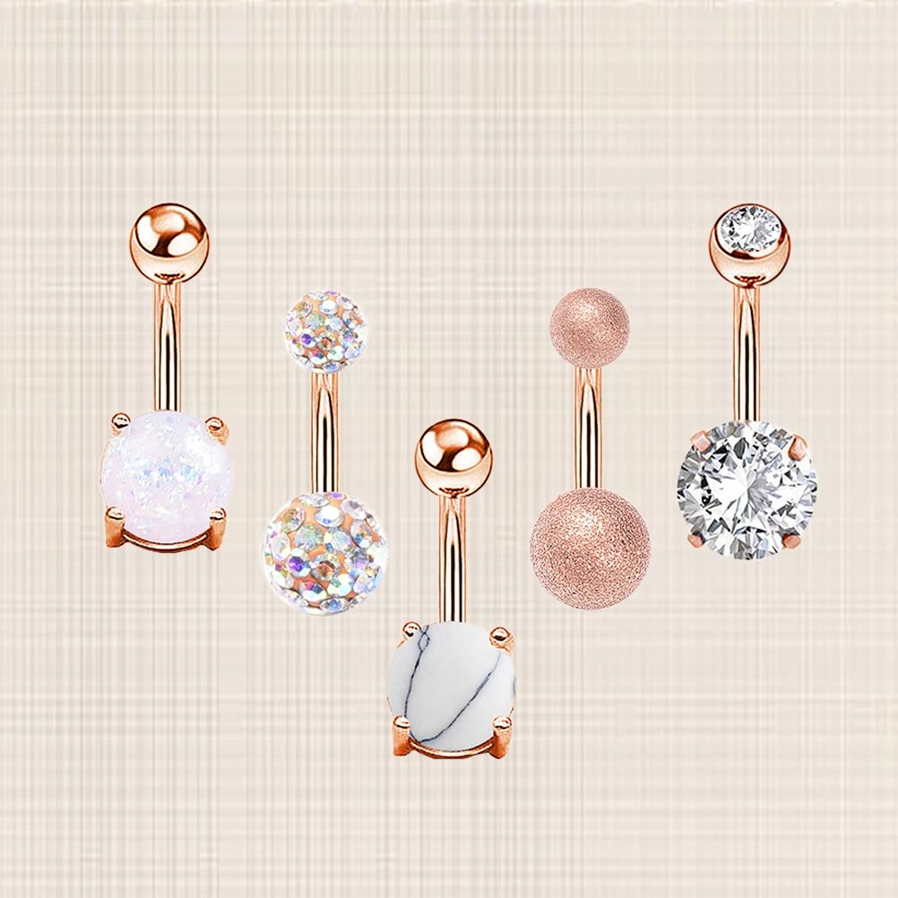 

5pcs Rose Button Ring Set High Polished Navel Piercing Jewelry Smooth Surface Fashion Body Decoration Gift Wedding