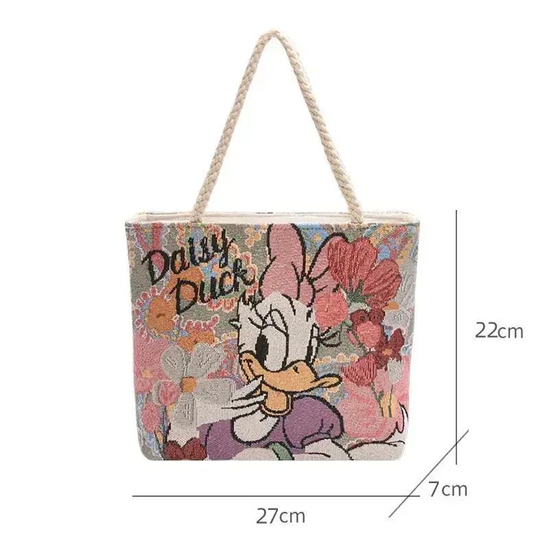 Disney-Bolsa de um ombro com zíper, Minnie Mouse, pato Margarida, retro, pastoral, estilo princesa, elegante, bolsa versátil, presente