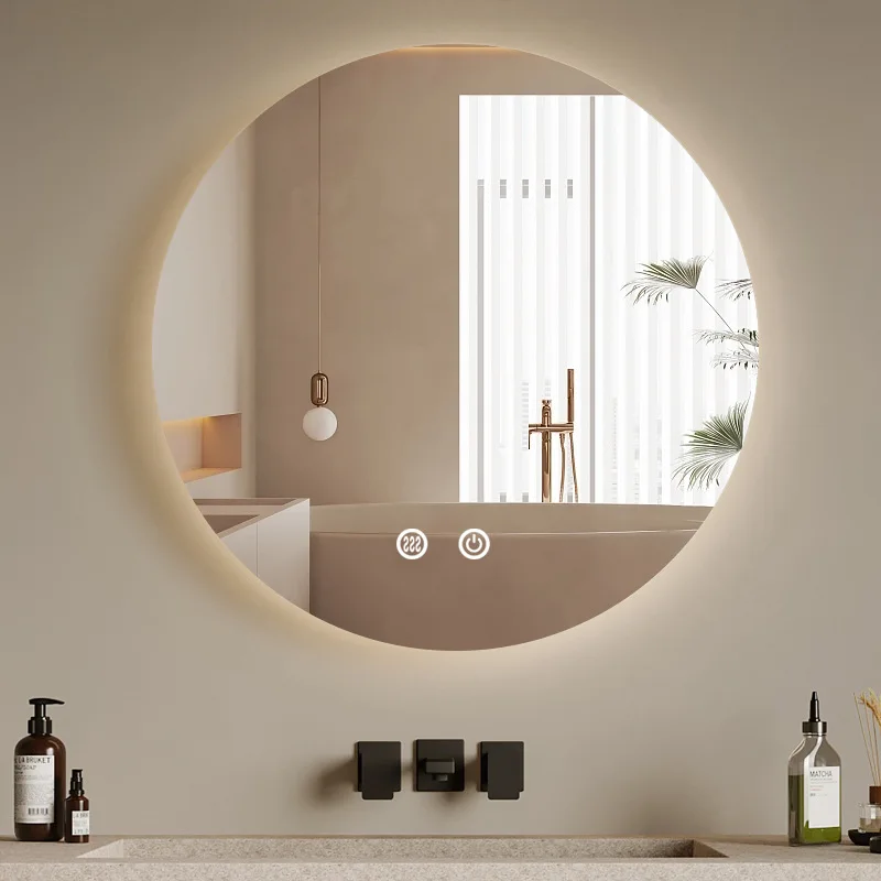 Backlight Round Smart Bathroom Mirror Toilet Toilet Mirror Anti-fog Washbasin Makeup Mirror Wall Wall