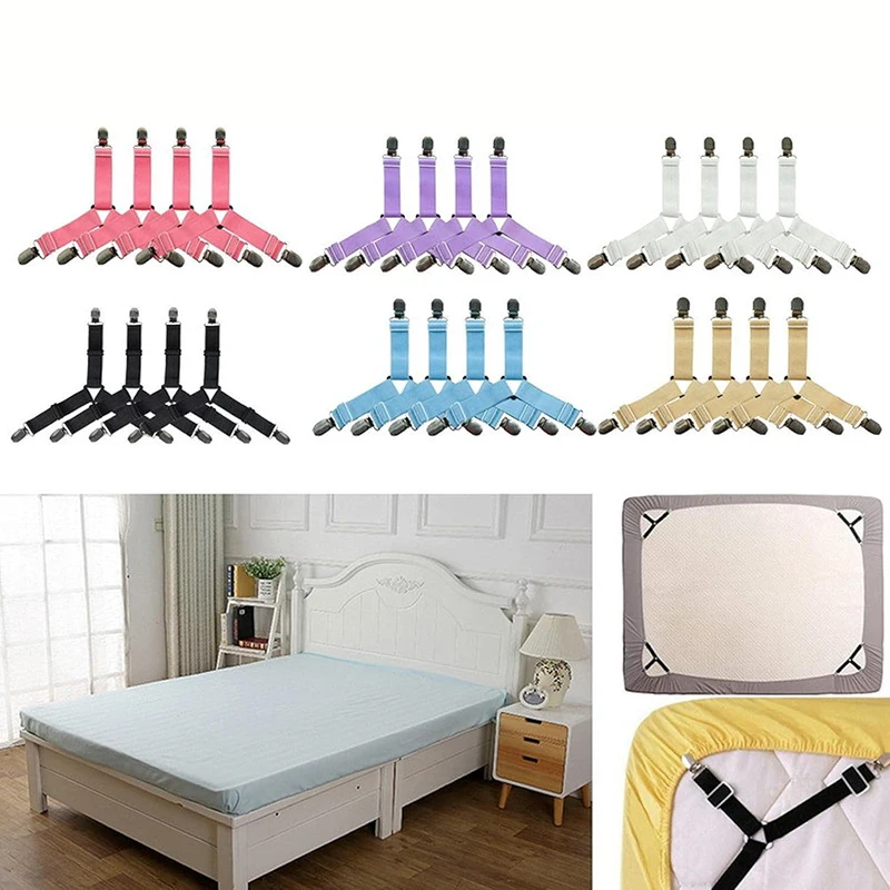 4Pcs/lot Bed Sheet Fasteners Holder Gadgets for Bed Sheet Organizer Mattress Cover Clip For Home Elastic Straps Adjustable Clips