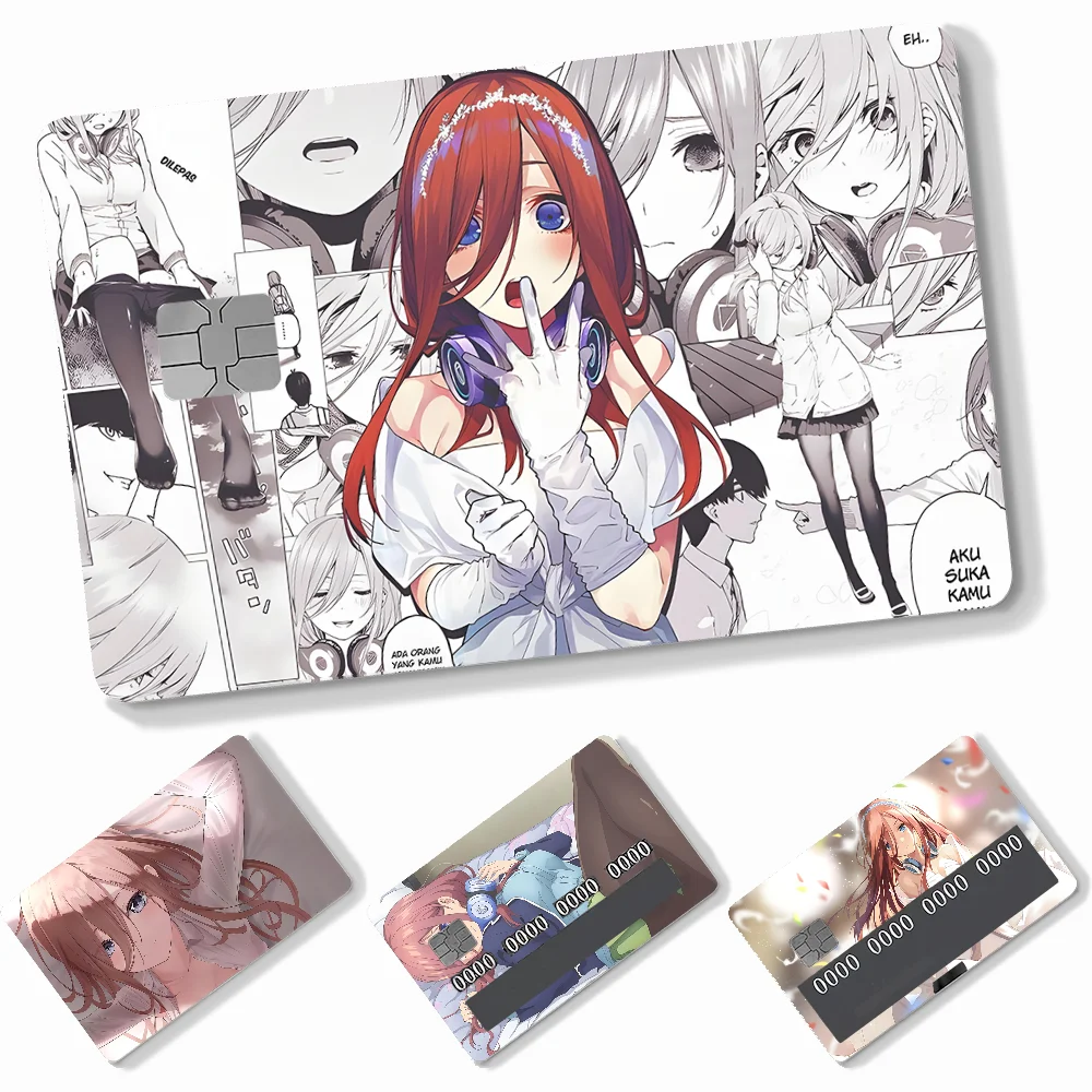 Pegatinas de tarjetas de Anime Miku Nakano, 4 Uds., pegatinas de piel de tarjetas de crédito de PVC, película protectora autoadhesiva extraíble