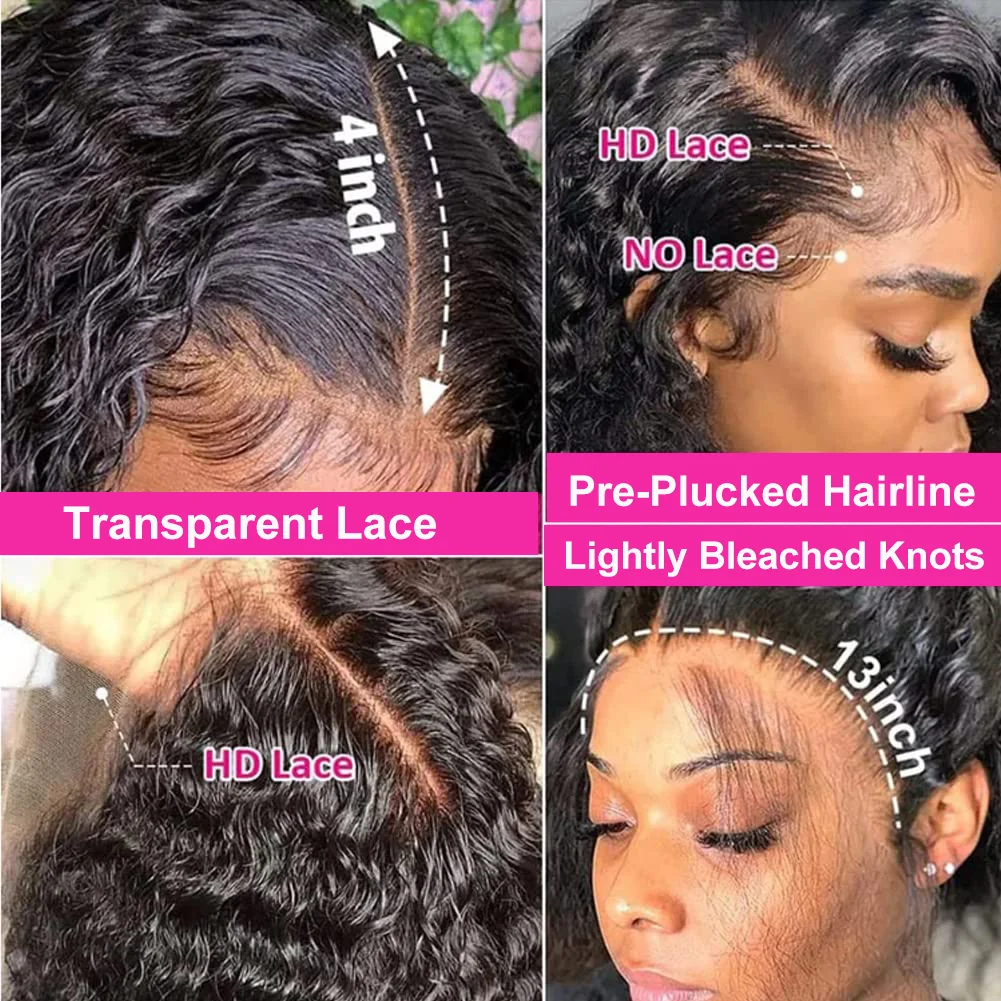 Curto Bob Lace Front Curly Perucas de Cabelo Humano para Mulheres, Peruca Frontal Onda Profunda Transparente, Onda de Água Brasileira Lace Wig, Venda