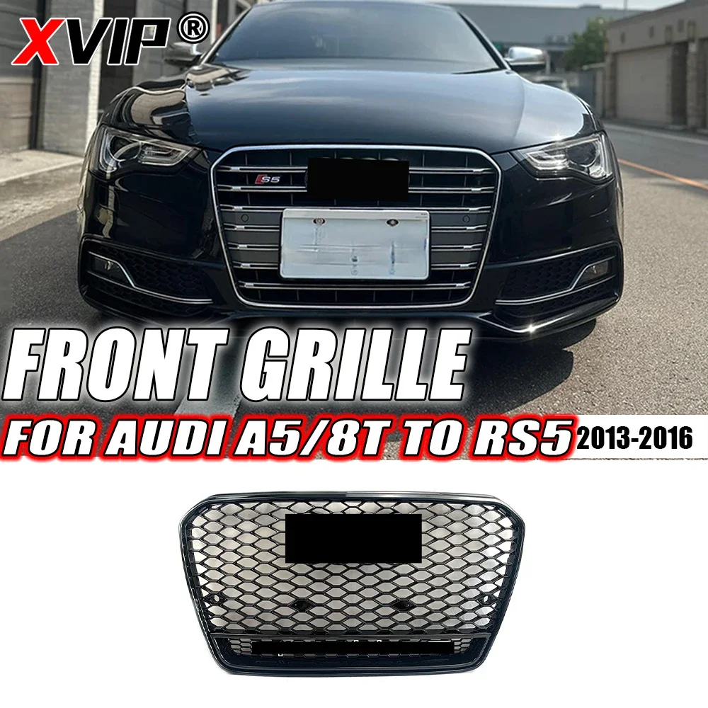 

XVIP RS5 Style Black+Chrome Ring Front Bumper Grille With Quattro Fit For Audi A5 S5 8T 2013-2016 High Quality ABS Upper Grilles