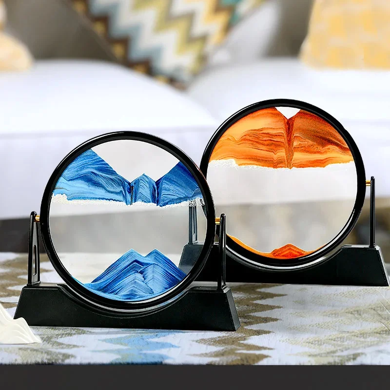 12 Inch Rotating 3D Moving Sand Art Glass Frame Quicksand Painting Desktop Decor Home Office Relax Stress Relief Gift