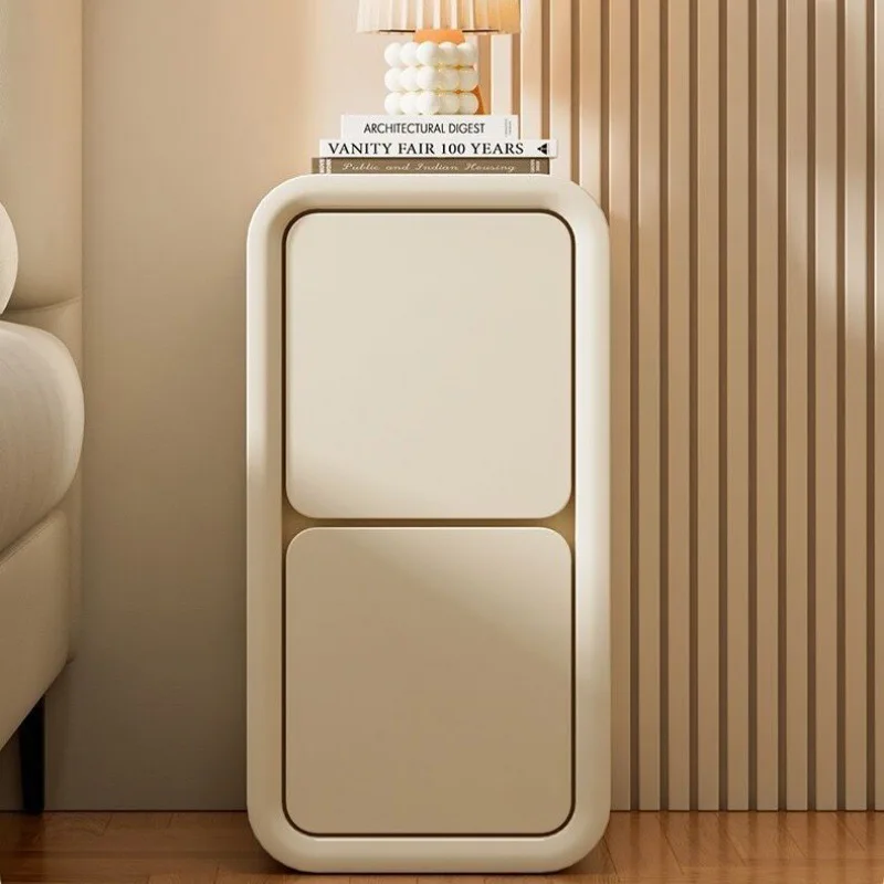 

Small apartment bedside table narrow modern simple small narrow free installation light luxury narrow side cabinet cream wind