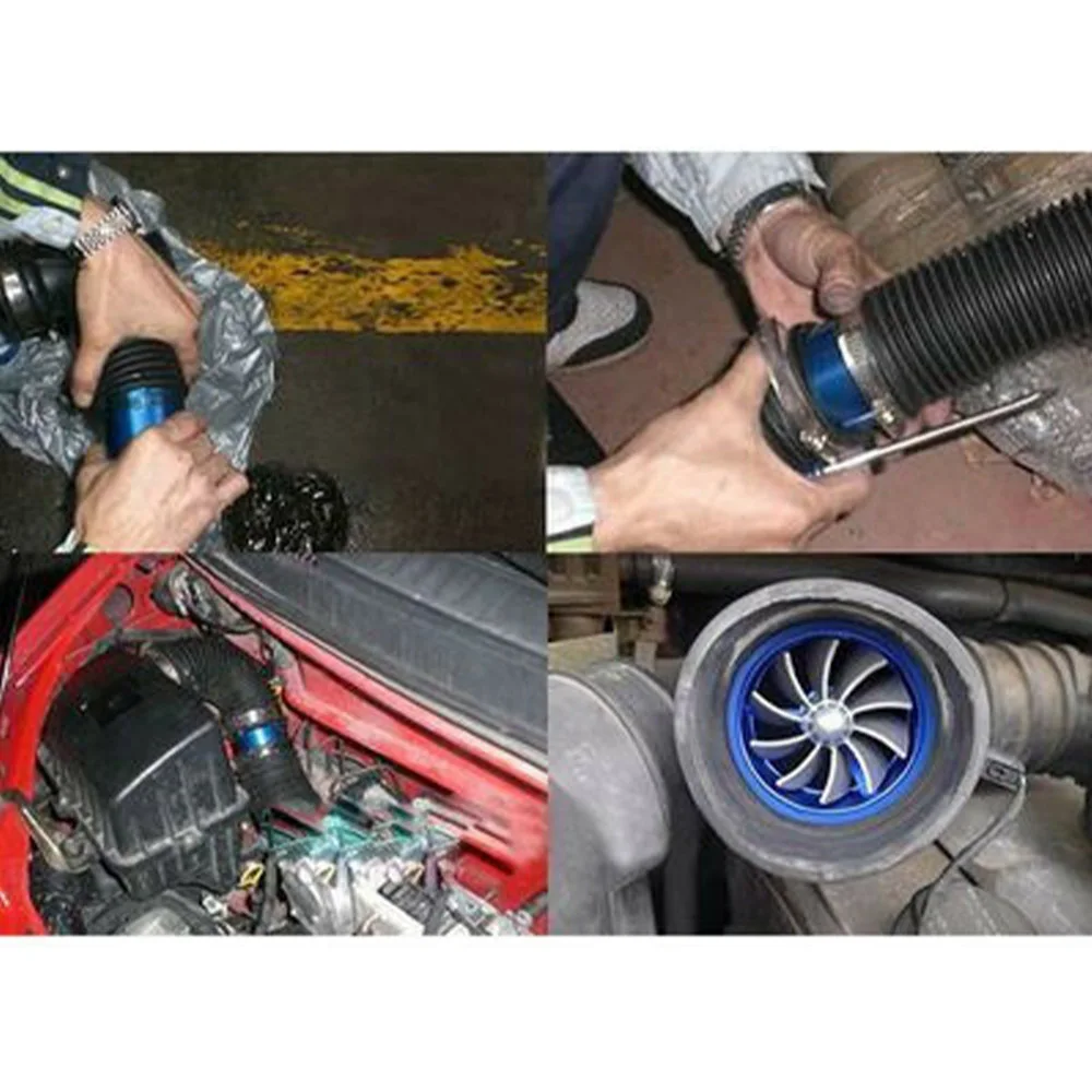 Car Air Intake Turbine Refit Turbo Gas Fuel Oil Saver Dual Fan Turbo Supercharger Turbine Fit for Air Intake Hose Dia 65-74mm