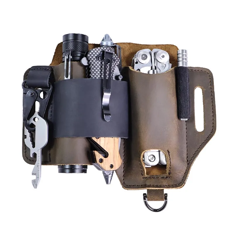 RIYAO Multitool Leather Sheath EDC Pocket Organizer For Belt Vintage Multi Tool Pouch With Flashlight Holster For SOG Leatherman