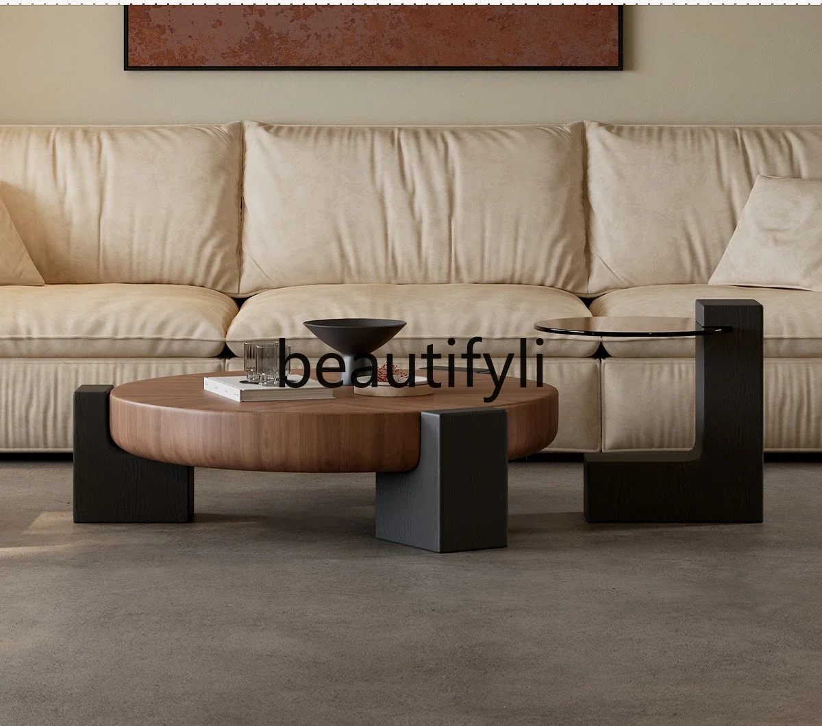 

12Household coffee table Italian minimalist walnut designer size round coffee table combination