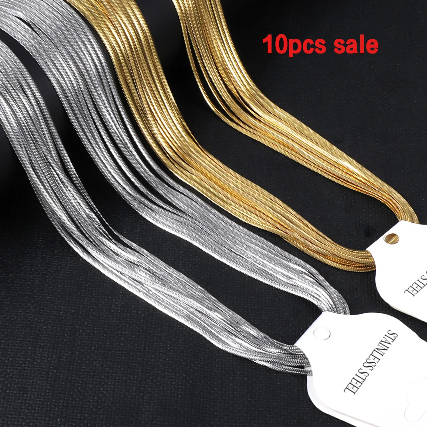 

ASON 10pcs/lot Wholesale Waterproof 316L Stainless Steel 2MM Gold Plated Flat Snake Chains Necklace Colliers Non-fading Jewelry