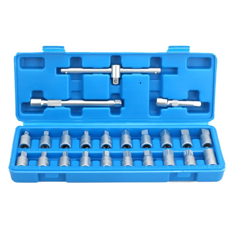 23Pcs 3/8inch Oil Drain Plug Removal Tool Oil Drain Sump Screw Sleeve Wrench Removal Kit Car Repairing Tool