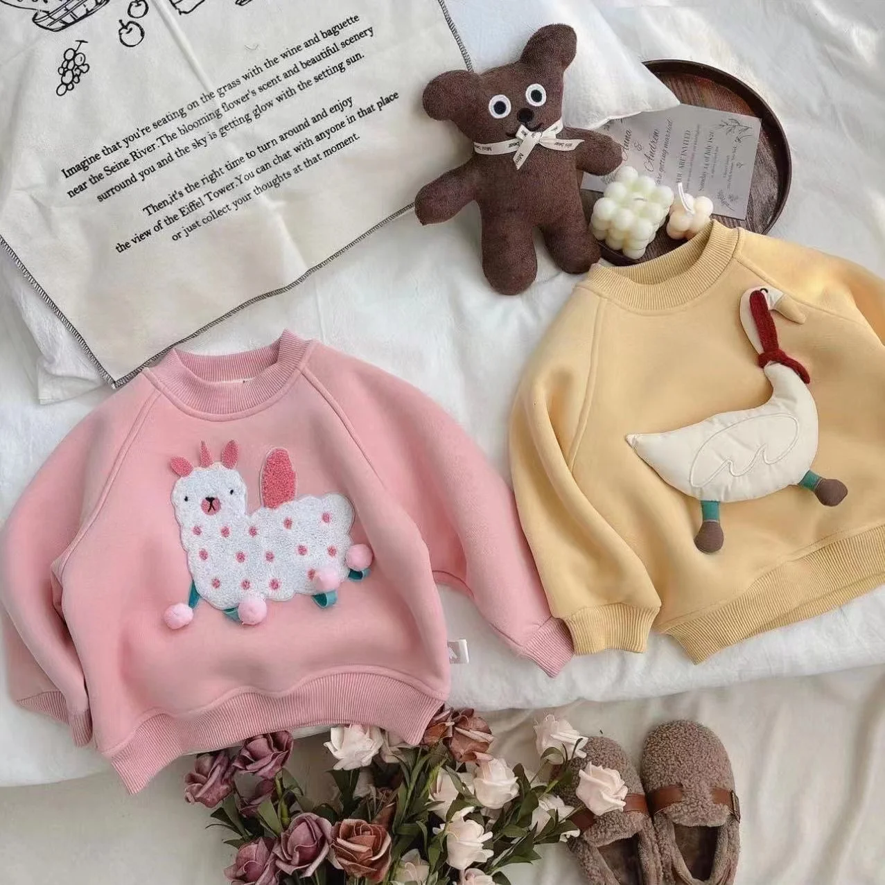 

Baby Girls Velvet Sweatshirt Toddler Kids Cotton Hoodies 2024 Fall Winter 1 To 6Yrs Children's Cartoon Costume Korean Style