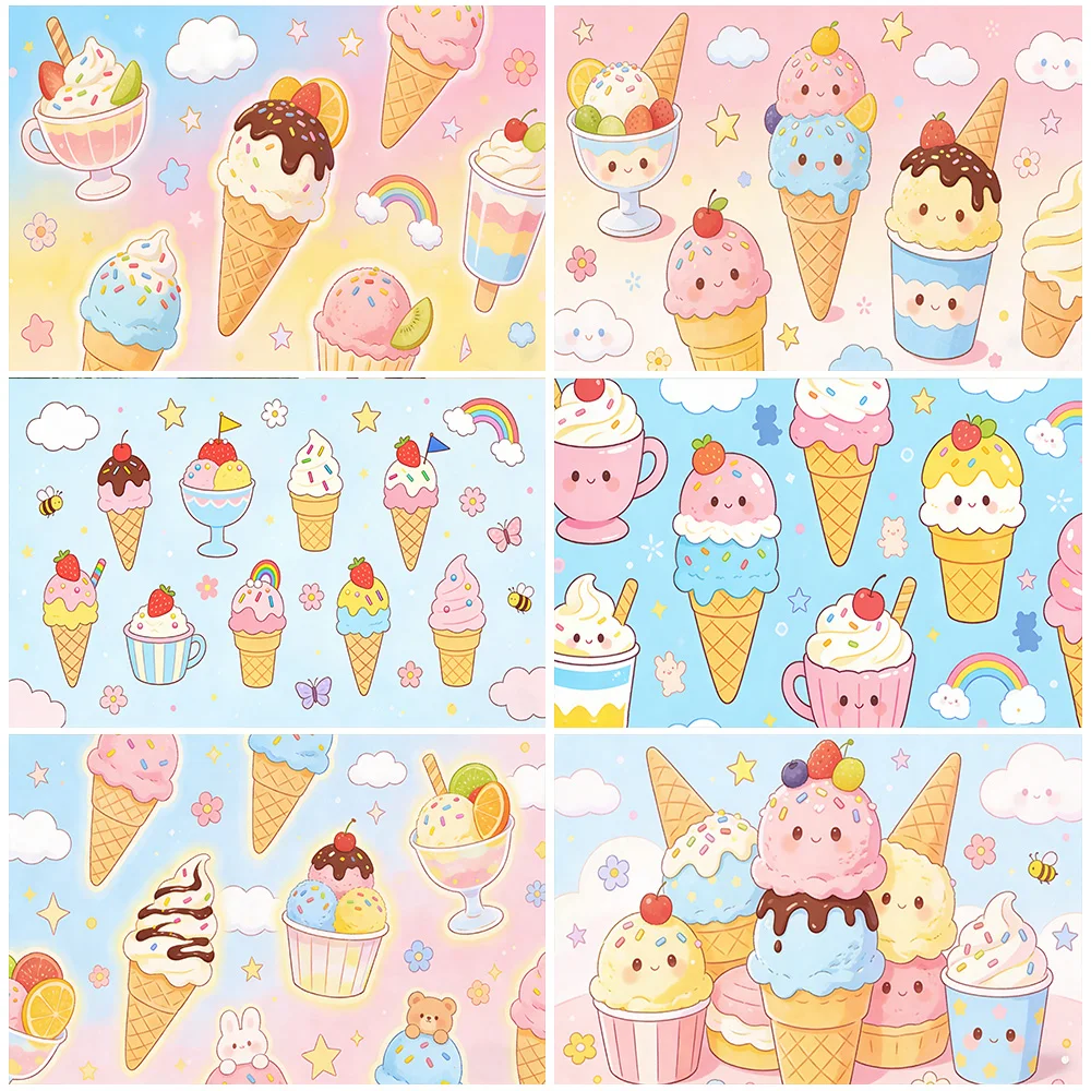 

Cartoon Delicious Ice Cream Theme Birthday Party Decoration Background Cute Ice Cream Cone Backdrop Supplies Photos Props Banner