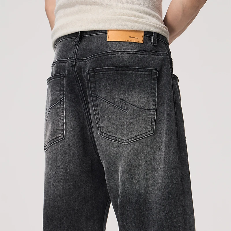 

Men's Spring Summer High Street Loose Straight Black Grey Stretch Thin Jeans Fashion Pocket Design Premium Denim Pants