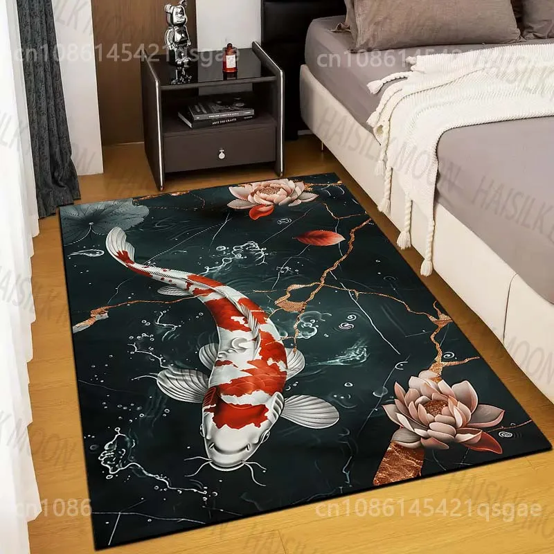 Multiple sizes Koi fish lotus pond Carpet for Living Room Bedroom Sofa Home Decor Rug Non-slip Floor Mat Luxury Gift