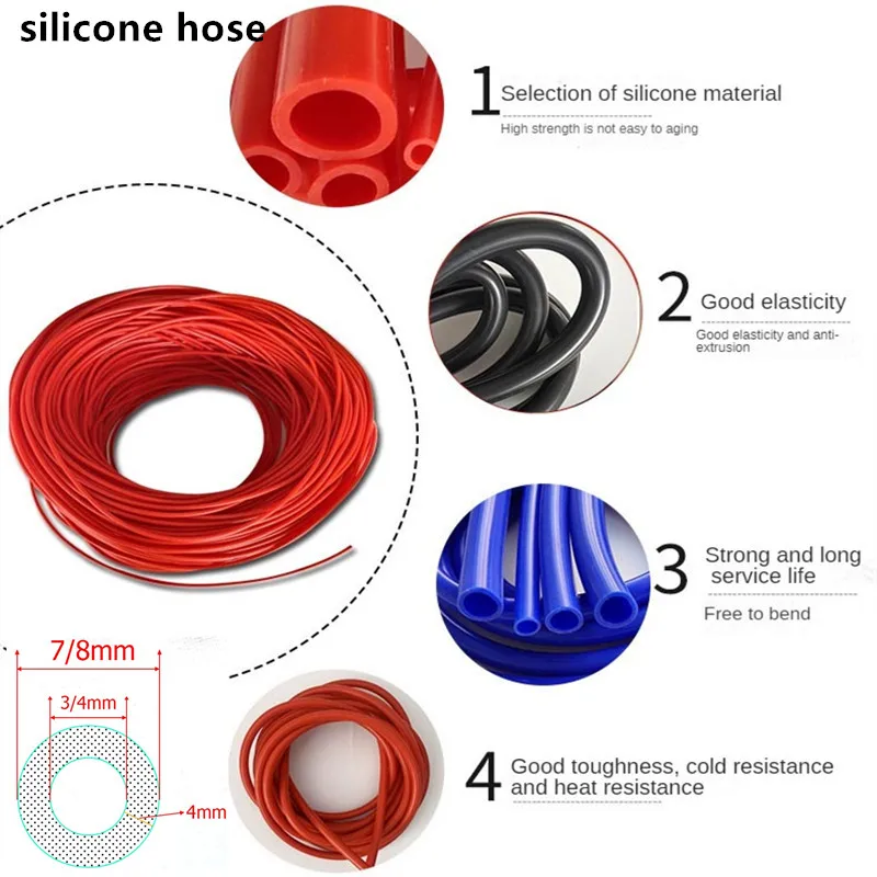 Length 1M 3M 5M Inner Diameter 3/4mm Thickness 4mm Universal Car Vacuum Silicone Hose Racing Line Tube Pipe Tube Bule Black Red