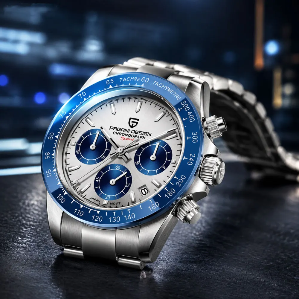 Montre pour homme PAGANI DESIGN 40 mm, chronographe en acier inoxydable, montre-bracelet à quartz de marque haut de gamme, verre saphir VK63, montres cadeaux pour homme