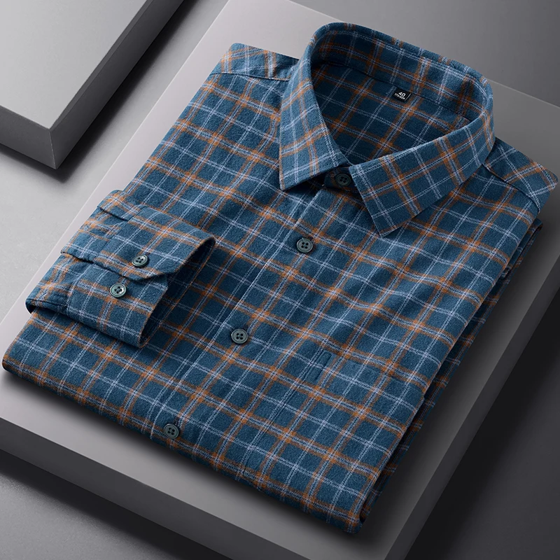 Męskie koszule z długim rękawem, wykonane w 100% z bawełny, z efektem vintage, z pojedynczym kieszeniem, w kratę, o dopasowanym kroju, codzienne, gładkie, miękkie, designerskie ubrania.