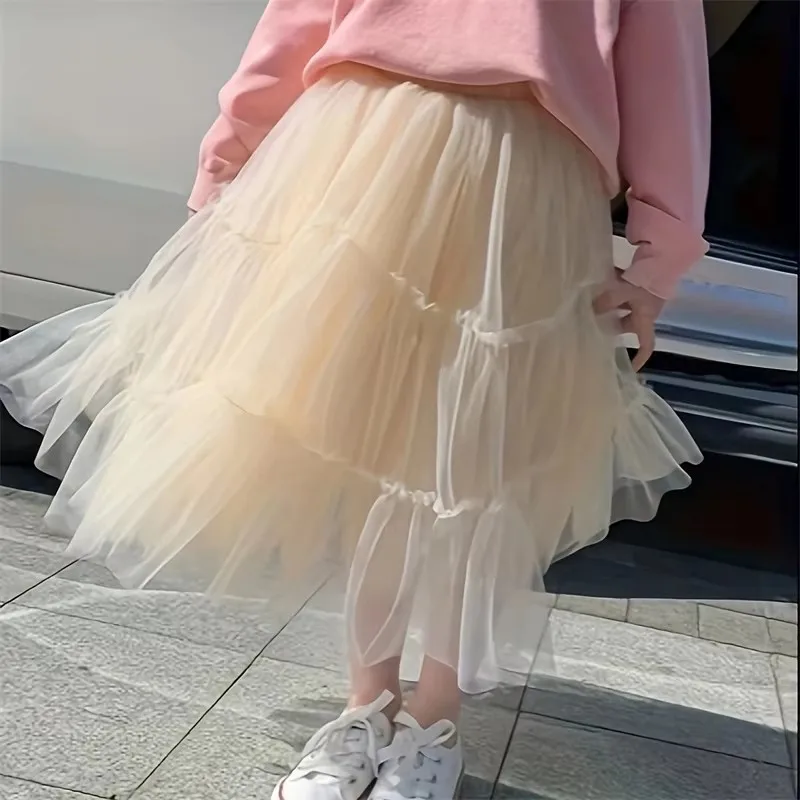 

New Summer Girls Tutu Cake Skirts Sweet Ruffles Long Skirts Girls Elastic Waist Party Lace Tulle Skirt Children Cloths