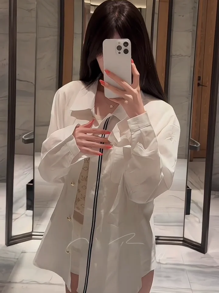 

Белая женская рубашка свободного кроя с длинным рукавом, повседневный стиль, весна-лето, дышащая, удобная, с отложным воротником, для работы и повседневной носки