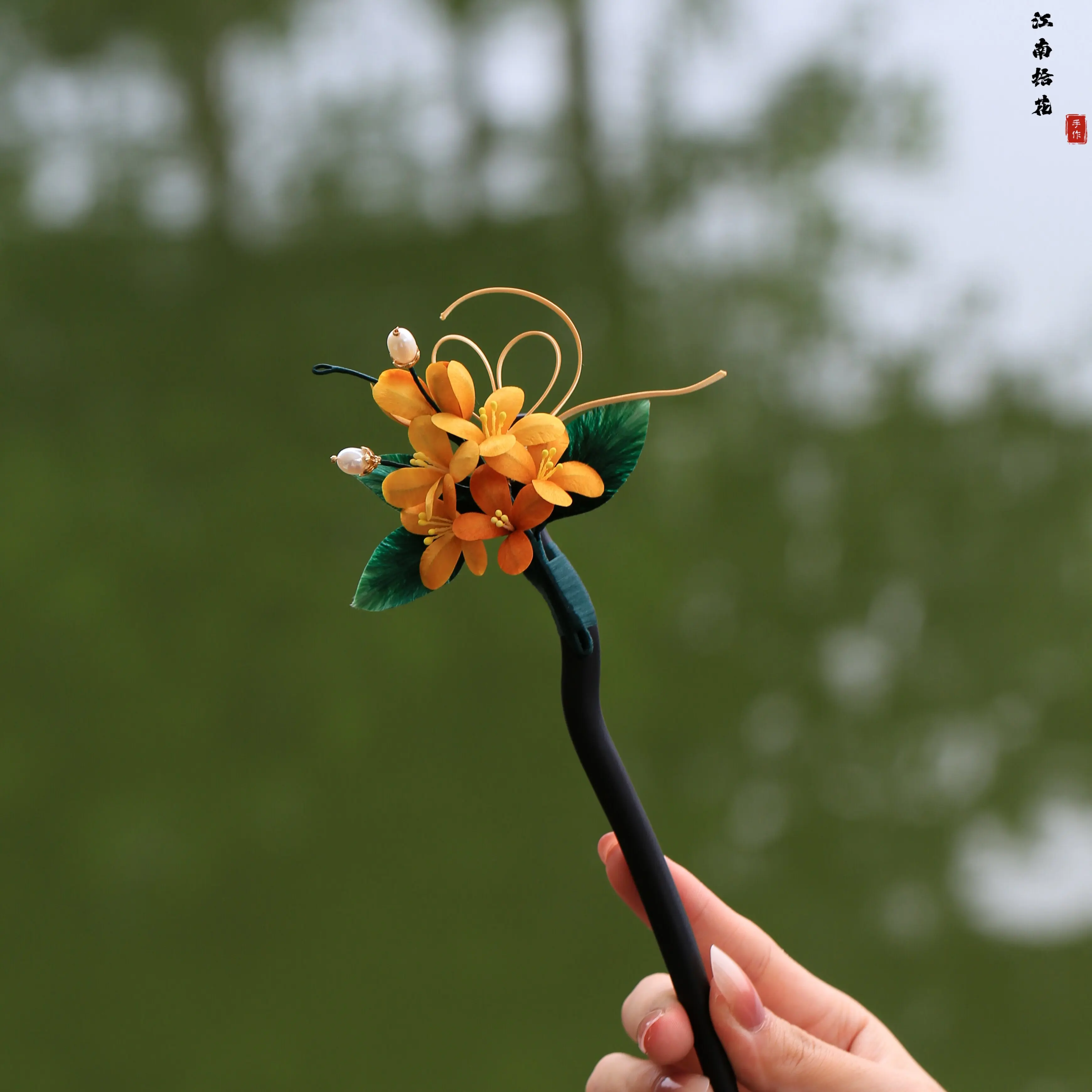 Epingle-a-cheveux-en-ebene-avec-fleur-d'osmanthus-en-velours-artisanat-fait-main-patrimoine-immateriel-nouvel-accessoire-de-coiffure-vintage-chinois